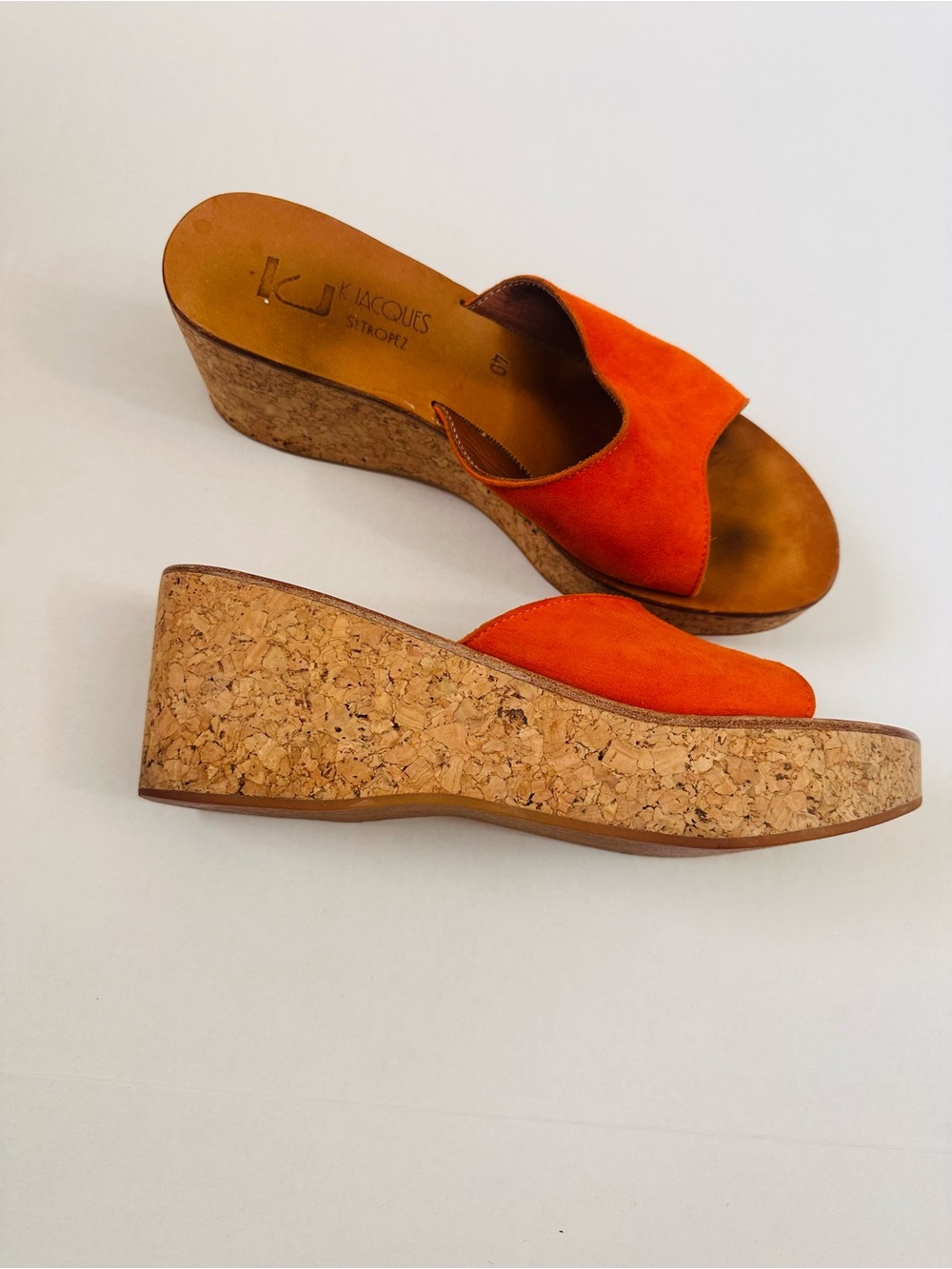 K. JACQUES Saint Tropez Wedges in Velours Orange Size 40